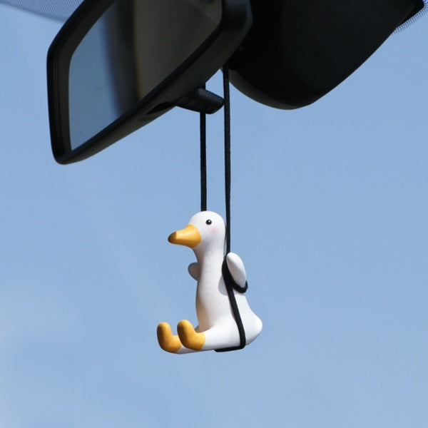 Gypsum Cute Duck Car Accessorie Swing Duck Pendant Auto Car Interior Hanging Rearview Mirror Ornaments Birthday Gift Auto Decoraction