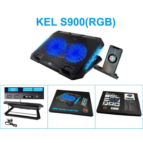 Upgrade Laptop Cooling Pad, Laptop Cooler 2 Fans Notebook laptop radiator base RGB speed regulation dual fan bracket silent 7-gear lifting 2 USB Port