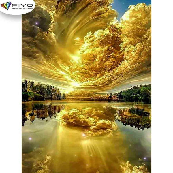 FIYO Yellow Storm Diamond Painting Kits For Adults DIY 5D Diamond Mosaic Diamond Painting Home and Kitchen Fashion Canvas Pictures Wall Decoration Gi