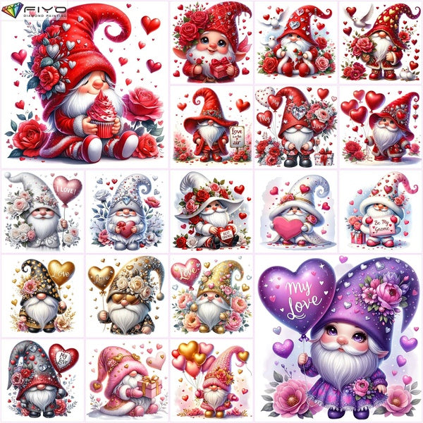 FIYO Love Gnome DIY 5D Diamond Painting Full Drill with Number Kits Home and Kitchen Fashion Mosaic Diamond Painting Canvas Wall Decoration Gift Craf