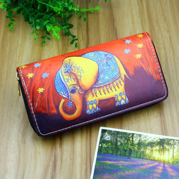 Elephant Wallets Lady Clutch Zipper Purses Handbags Women Money Bag Card Holder Female Coin Purse Billfold Wallet Pocket Clips