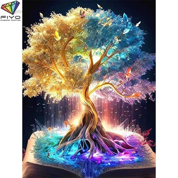 FIYO Trees DIY 5D Diamond Painting Full Drill with Number Kits Home and Kitchen Fashion Mosaic Diamond Painting Canvas Wall Decoration Gift Crafts fo