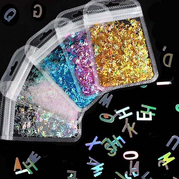 Letter Nail Glitter Mix Color Flakes Shiny Sequins Dust Chameleon-Mermaid-Mirror Shaped Paillette Tips Manicure