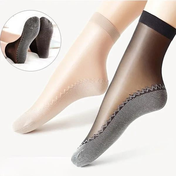 5Pairs Spring Summer Women Soft Socks Velvet Silk Socks Non-Slip Bottom Splice Transparent Ladies Ultrathin Breathable Sock