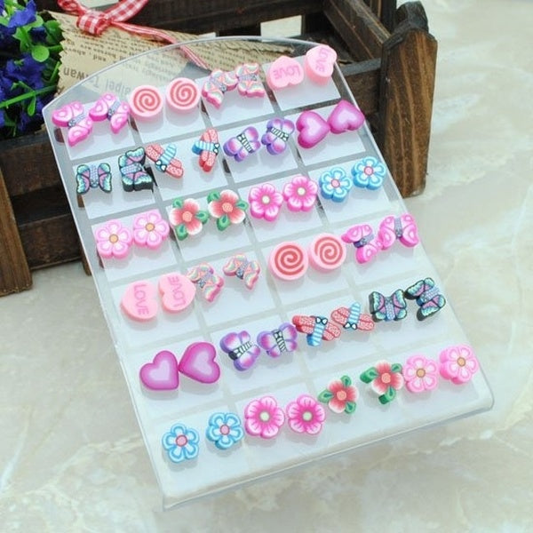 Wholesale Fashion Cute Polymer Clay Stud Earrings Glue Needle Not Allergic Many Design For Girl Baby Children