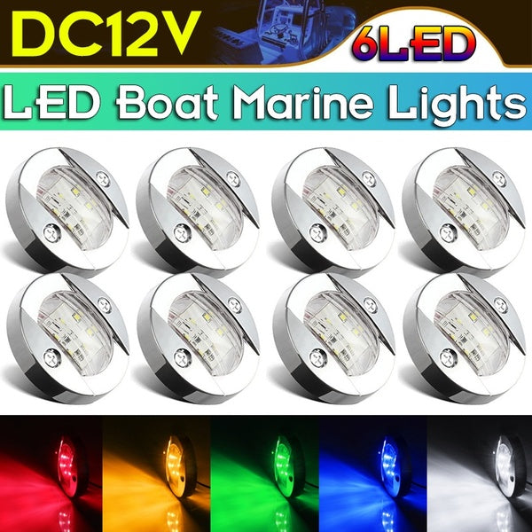 DC12V 6 LED Round Flush Mount Waterproof Marine Led Navigation Lights Boat Yacht Transom Mount Anchor Stern Lights Lamp Marker Side Light with Chrome