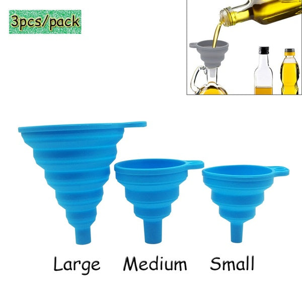 Collapsible Funnel Set 3pcs-pack Different Size Gadgets Foldable Funnel Kit for Water Bottle Liquid Powder Transfer Unbreakable Food Grade Silicone K