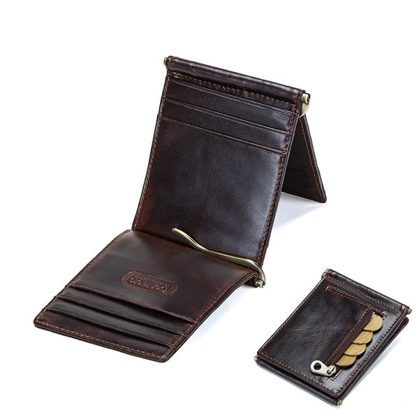 Men Vintage Leather Money Clip Wallet Slim Trifold Wallet Cash Card Holder Mini Purse