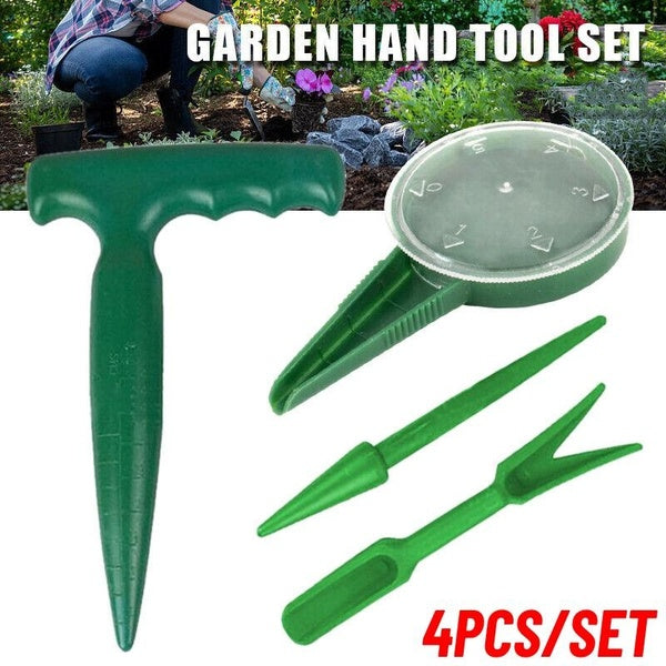 4PCS-SET Sowing Seeds Dispenser Set, Adjustable Garden Hand Planter Seeder Tool Flower Plant Sow Traditional Sets, Seedlings Dibber and Widger