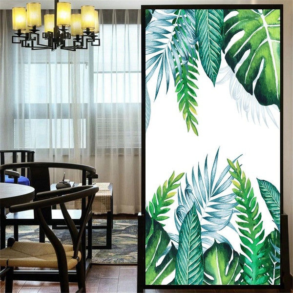 No Glue Privacy Window Film Plant Leaves 107E Static ClingWindow Treatments Window Coverings Glass Sticker for Home 60 Sizes