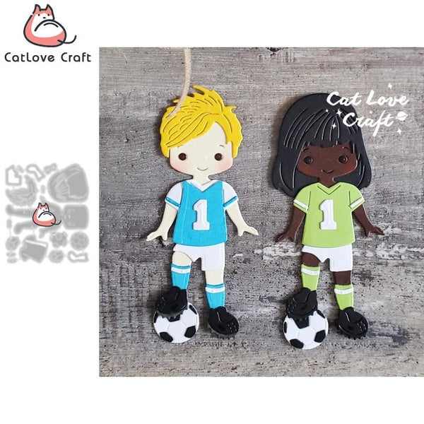 Catlove Footballeur Garçon Fille Métal Découpe Matrices Scrapbooking Pochoir Découpes Fabrication de Cartes Bricolage Artisanat Gaufrage Nouvelle Mat
