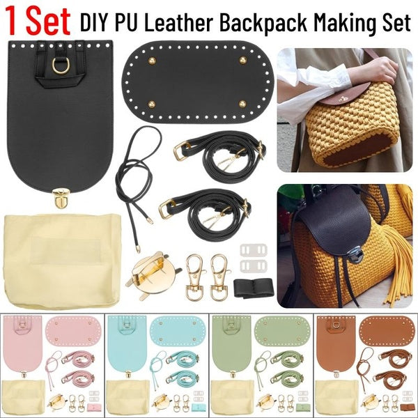 1 Set DIY PU Leather Bag Backpack Making Kit, Leather Bag Bottom-Shoulder Strap-Flap Cover with Bag Hardware Accessories for Knitting Crochet Bag Sho