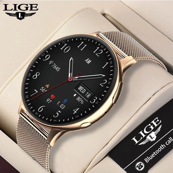 LIGE New NFC Watches Bluetooth Call Sport Fitness Tracker Smart Wristband Alarm Clock Voice Assistant IP68 Waterproof Smartwatch