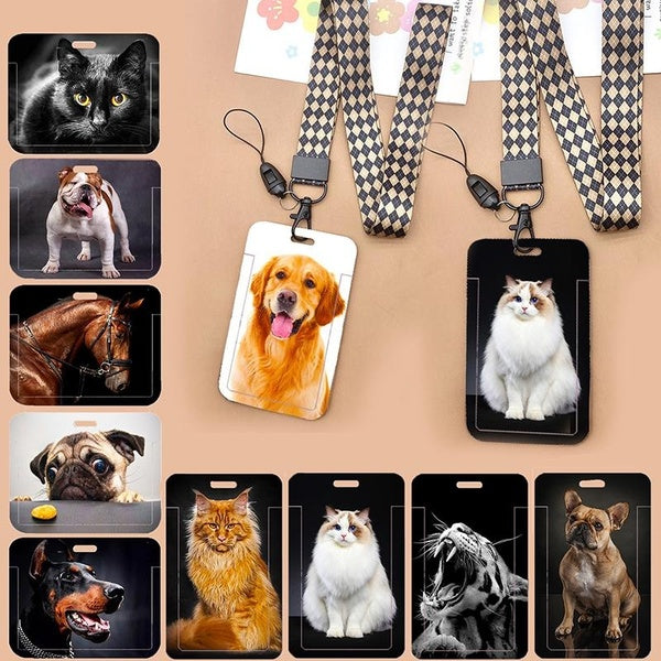 Cat and dog pattern Bank Credit ID Card Student Bus Card Holders Storage Protective Shell Pendant
