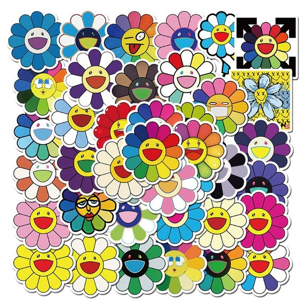 40PCS Cartoon sun Flowers Sticker for Diy Decoration Luggage Laptop Skateboard Bicycle Waterproof Graffiti Sticker