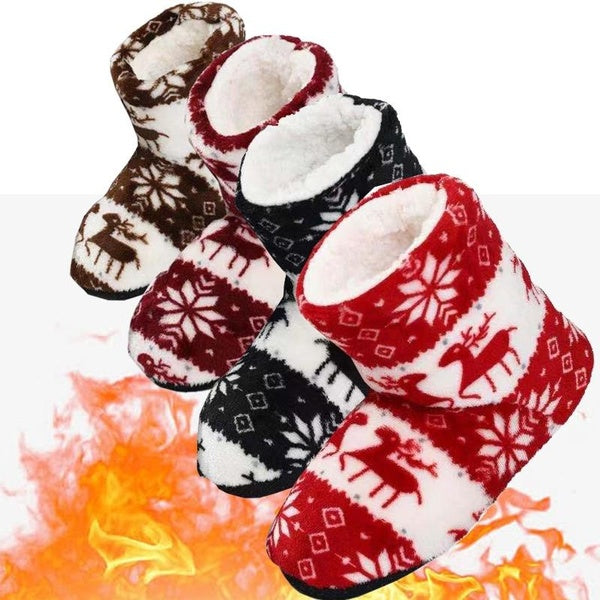 Fluffy Slipper Sock for Women and Men,Non Slip Thermal Fleece Lining Boot Warm Home Snowflake Indoor Socks Best Christmas Gift for Family Lovers