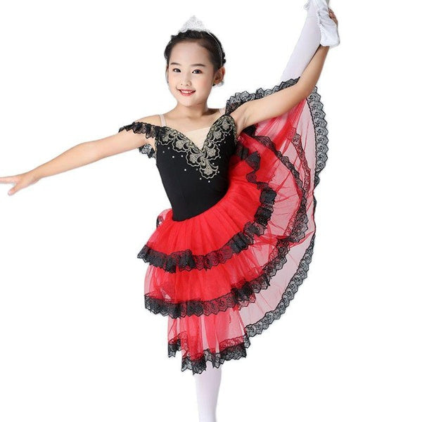 Professional Romantic Red Spanish Dress Long Black Tutu Skirts For Adult Children's Ballet Performance Costumes