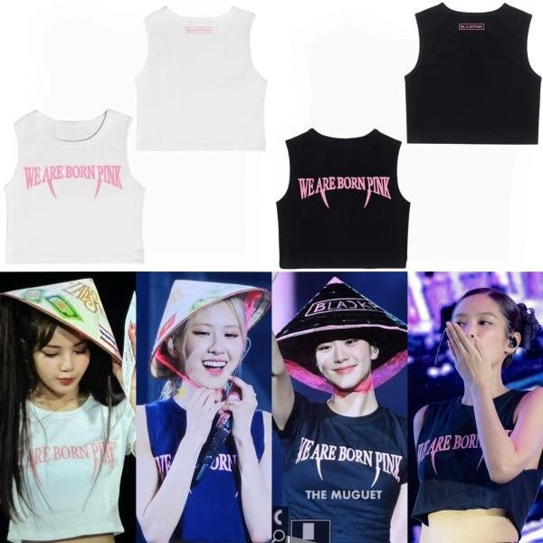 Kpop BLACKPINK Vietnam 2023 Concert Rose Lisa Jisoo Jennie Same WE ARE Born Pink Print Sleeveless Sweet Short T Spicy Girl Pure Cotton Tank Top Femal