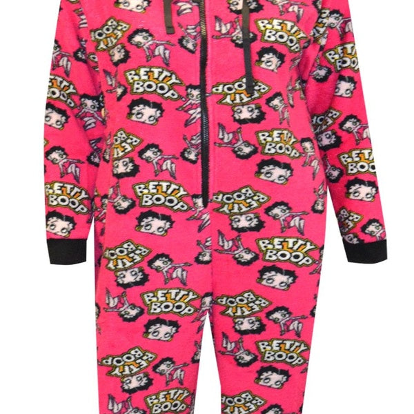 Betty Boop Fuchsia Plush Onesie Hoodie Pajama