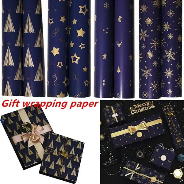 3PC Christmas Gift Wrapping Paper Xmas Tree Blue Gold Snowflake Christmas Decorations For Home Birthday Party Wedding Diy Craft Paper 8 Styles(70X50C