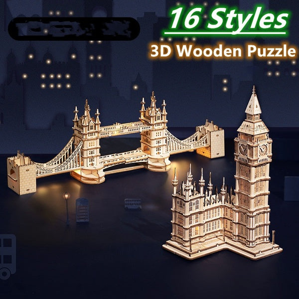 Eiffel Tower 3D Wooden Puzzle Ferris Wheel Car Ship Model Toys DIY Wood Craft Puzzle Wooden Assembly Puzzles Birthday Xmas Christmas Gift for Childre