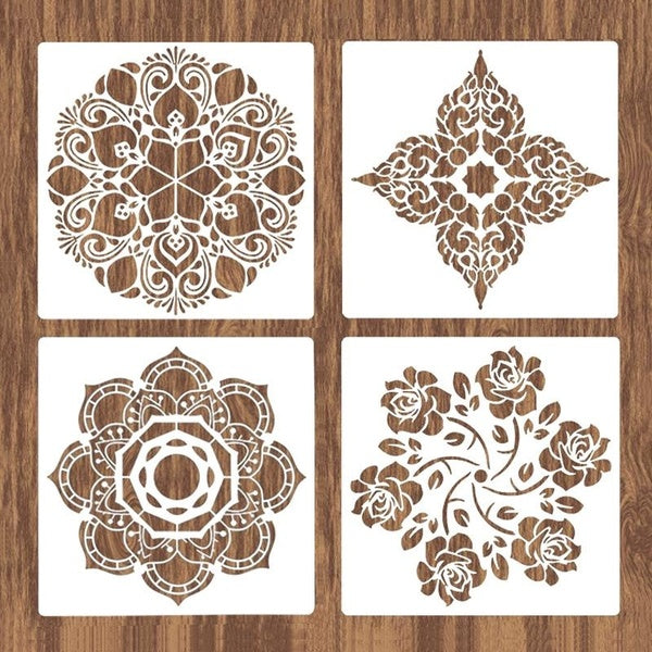 4pcs Mandala Reusable Painting Stencil Painting Template for DIY Decor, Painting on Wood, Airbrush, Rocks, Furniture and Walls Art