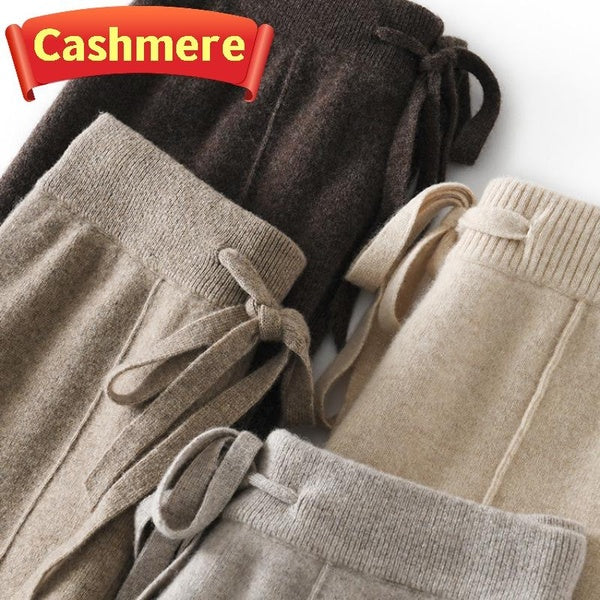 Pantalon large tricoté en cachemire pour femme en automne et en hiver avec une sensation drapée et un tube droit en laine Pantalon décontracté en lai