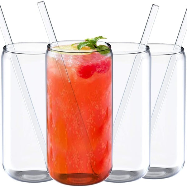 18 oz Can Shaped Beer Glass, Premium Handmade Clear Drinking Glass Cups for Water, Wine, Beer, Cocktails and Mixed Drinks