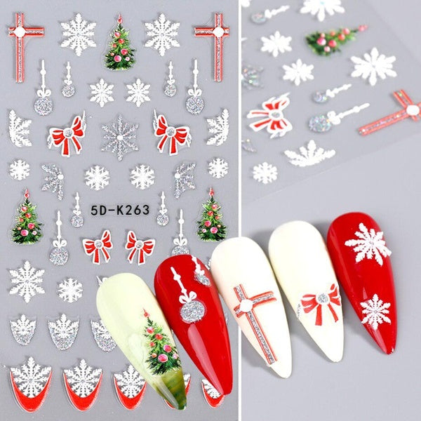5D Snowflakes Nail Stickers Santa Claus Tree Reflective Glitter Sliders Cartoon Xmas Decal Best Christmas Nail Sticker In 2023