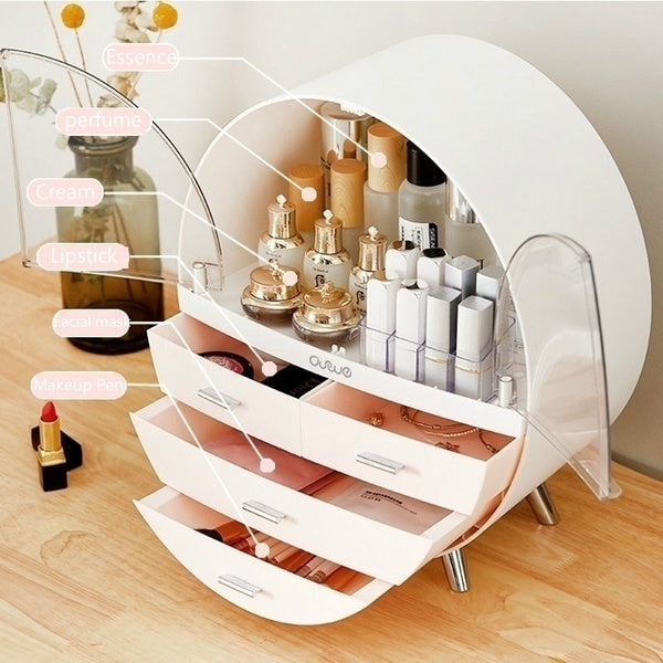 Women Cosmetic Storage Box Dressing Table Shelf Beauty Acrylic Desktop Transparent Makeup Storage Desktop Dustproof Net Dressing Table Lipstick Skinc