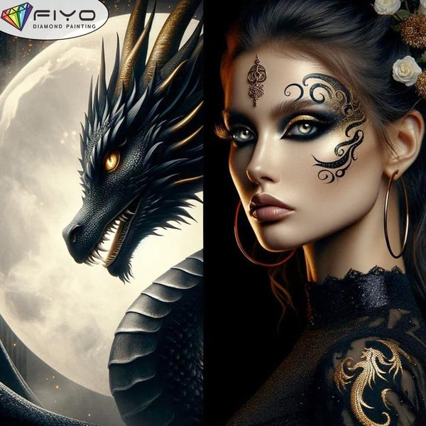 FIYO DIY 5D Dragons and Women Diamond Painting Full Drill with Number Kits Home and Kitchen Fashion Mosaic Diamond Painting Canvas Wall Decoration Gi
