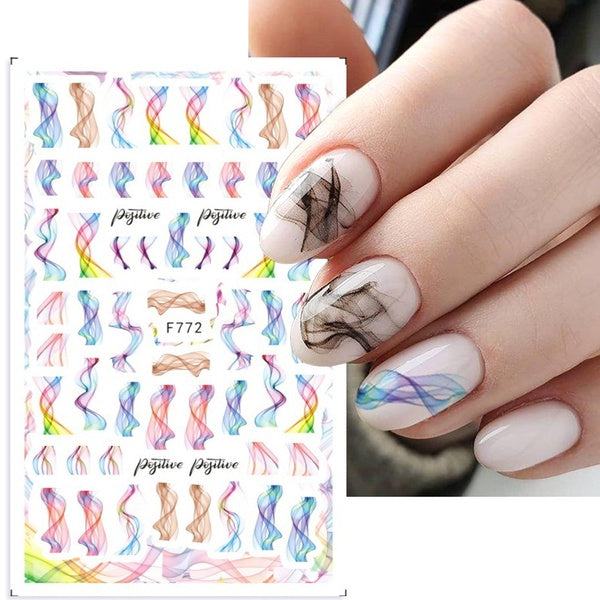 Nail stickers ins abstract art lines lip graffiti fresh leaves nail stickers