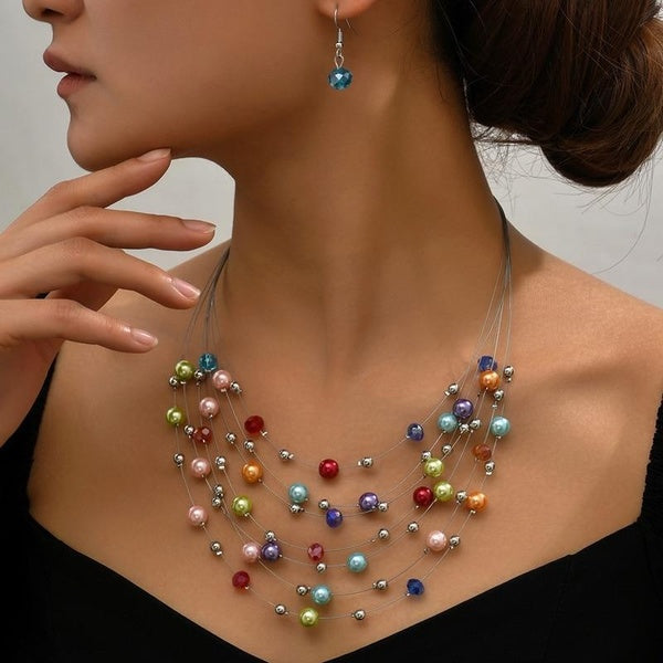 Bohemia Pearl Crystal Beads Necklace Earring for Women Jewelry Set Fashion Multilayer Choker Colar Vintage Accessories Set Matron Inn