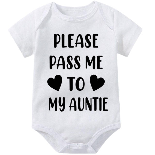 Pass Me To Auntie Funny Baby Onesies,Aunty Aunt Baby Bodysuits,Creeper Infant One-piece for Boys Girls,Funny Novelty Short Sleeve Jumpsuit Rompers,Cu