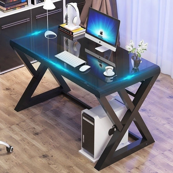 Z-Shape Tempered Glass Computer Desk Home Office Simple Modern Desk Desktop Study Desk Office Desk Gaming Table