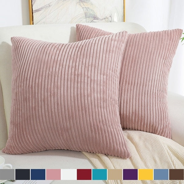 2 Pcs Decorative Velevt Pillow Covers Soft Striped Corduroy Square Throw Pillow Cases Sofa Cushion Cover for Bedroom Living Room Car