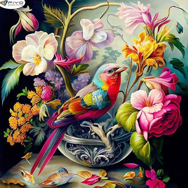 FIYO Flower and Bird DIY 5D Diamond Painting Full Drill with Number Kits Home and Kitchen Fashion Mosaic Diamond Painting Canvas Wall Decoration Gift