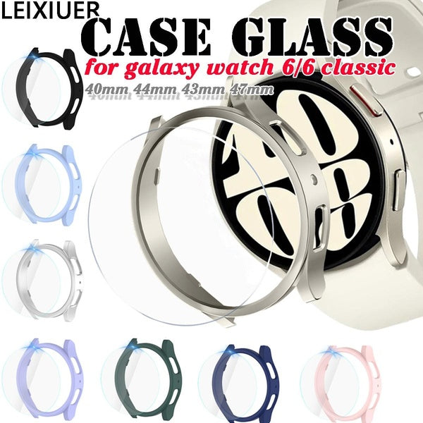 LEIXIUER Glass+Case for Samsung Galaxy Watch 6 40mm 44mm Accessories PC Frame Protective Bumper for Galaxy Watch 6 Classic 43mm 47mm Cover Matron Inn