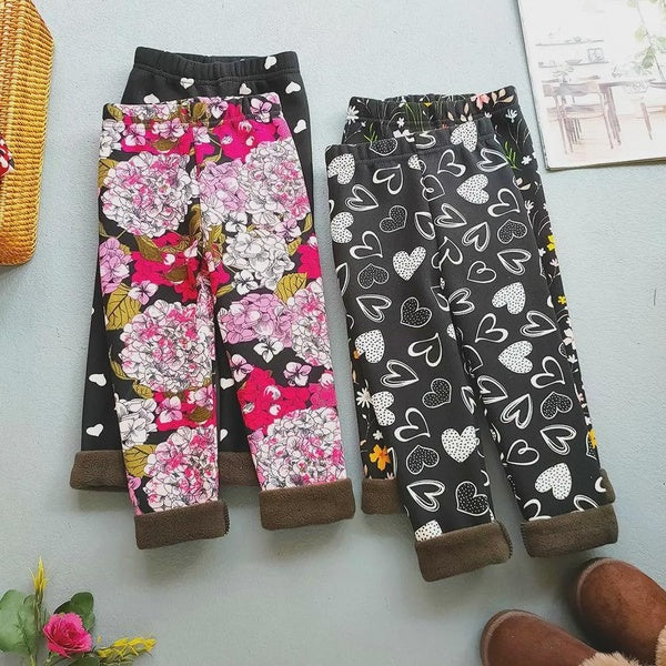 Leggings épais et chauds pour enfants, pantalons pour enfants, imprimés de fleurs, automne et hiver