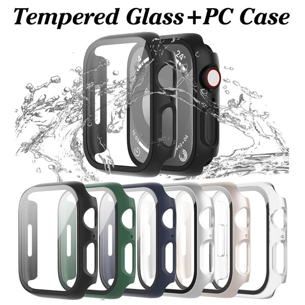 LEIXIUER Hard PC Case for Smart Watch 40mm 44mm 45mm 41mm 42mm 38mm,Tempered Glass Screen Protector, Full Protective Face Cover Bumper for Smartwatch