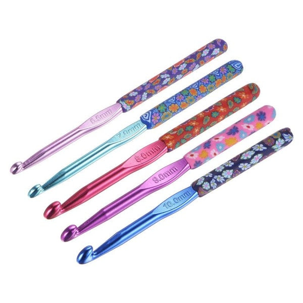 Crochet Hooks 6.5mm to 10mm (US Size K-10.5 to US Size N-P-15) Aluminum Knitting Needles Ergonomic Soft Grip for DIY Craft Yarn 5Pcs