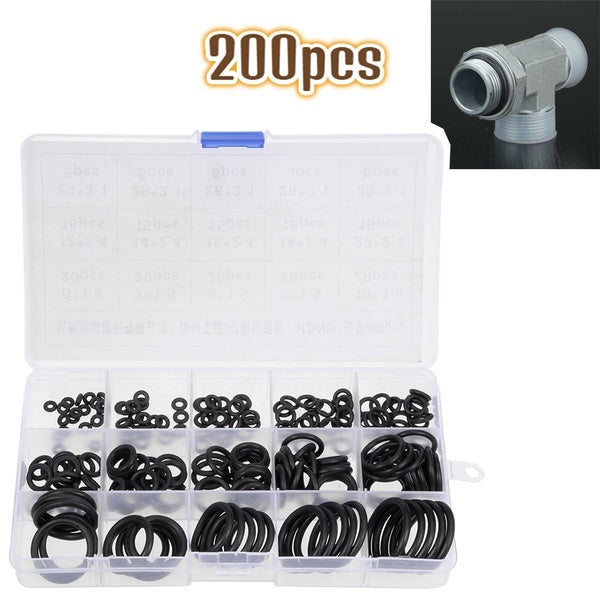 O-Rings Assortment Kit 200pcs Metric Rubber Seal Rings Set for Plumbing Automotive Repair