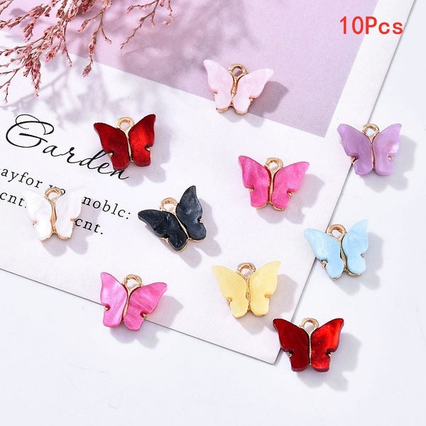 New 10Pc Mixed colors Butterfly Setting Acrylic Charms Lovely DIY Animal Pendant Handmade Jewelry Mask Accessories