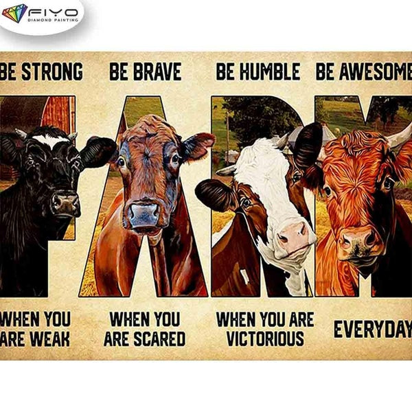 FIYO Four Cows Diamond Painting Kits For Adults DIY 5D Diamond Mosaic Diamond Painting Home and Kitchen Fashion Canvas Pictures Wall Decoration Gifts