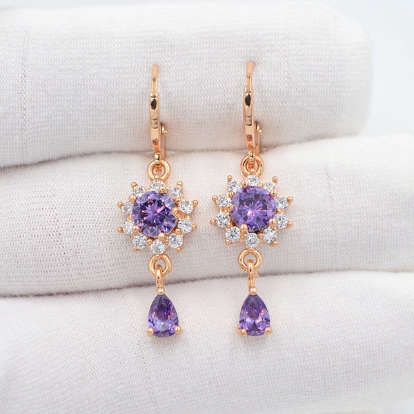 Boucles d'oreilles Fashion Purple CZ Cubic Zirconia Dangle Pendantes