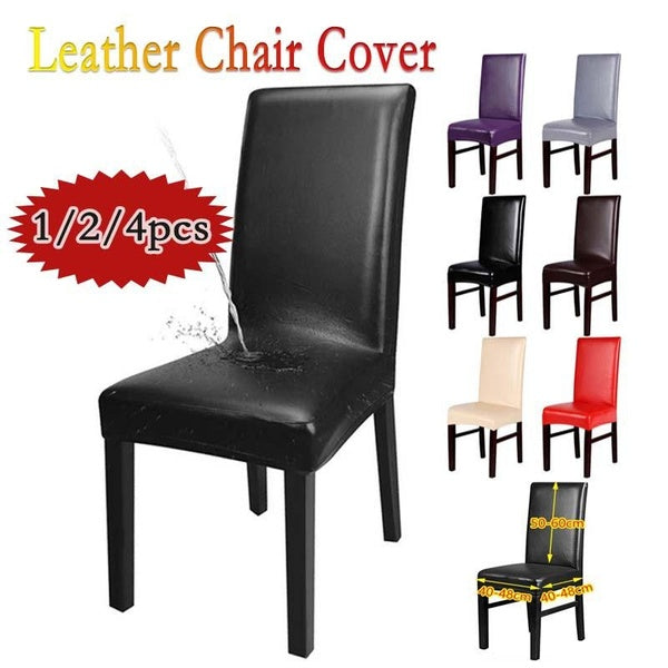 1-2-4PCS Summer Stretch PU Leather Chair Cover Meeting Household Waterproof and Oil Proof Chair Cover Wedding Banquet Dining Chair Cover