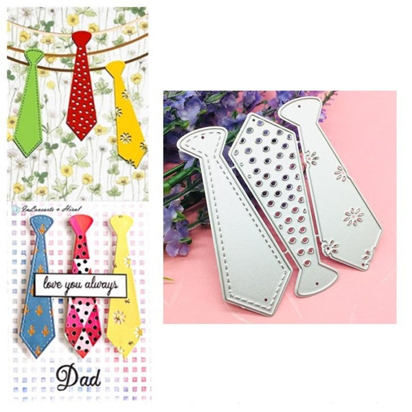 Trois cravates pour hommes sont décorées de matrices de découpe en métal pour Scrapbooking gaufrage pochoirs fabrication de cartes décor artisanal