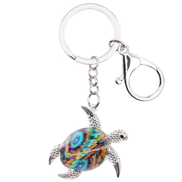 Émail Alliage Floral Océan Tortue Tortue Porte-clés Porte-clés Mer Animal Bijoux Cadeau pour Femmes Filles Sac À Main Sac À Main Charme Accessoire