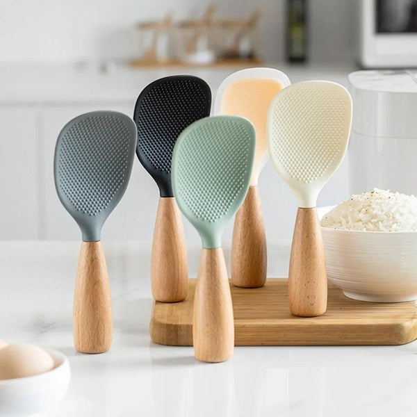 1Pcs Hanging Silicone Rice Spoon Kitchen Ladle Non-stick Saucepan Cooking Scoop with Holes Anti-scalding Pot Rice High-temperature-resistant Spoon Du