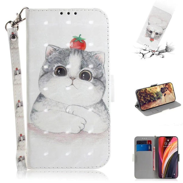 Mignon Chat Motif En Cuir Portefeuille Style Flip Cover Avec Porte-Cartes Protection Mobile Téléphone Sac Cas Pour iPhone 14 13Pro Samsung Galaxy S22